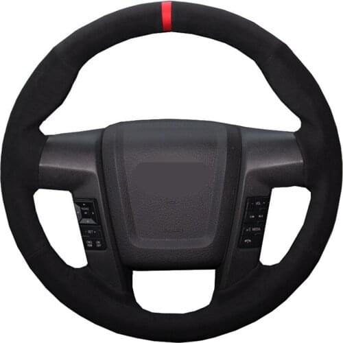Car Steering Wheel Cover Hand-stitched Black Genuine Leather Suede For Ford F-150 F150 SVT Raptor 2010 2011 2012 2013 2014