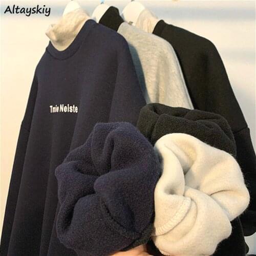 Sweatshirt Women Plus Velvet Chic Simple Letter Soft Fall Spring Ins Korean Fashion Ladies Hoodie All-match Daily College Street