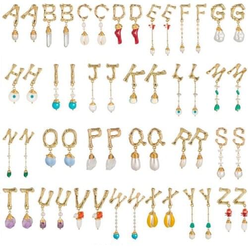 Wgoud Fashion Letter Earring New Design Natural Stone Freshwater Pearl Initial Letter Dangle Drop Earring For Women Femme