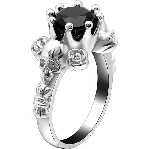 Seanlov 2019 Rose Crown Punk Silver Color Biker Skull Rings For Woman Man Fashion Punk Jewelry Gifts Drop Shipping