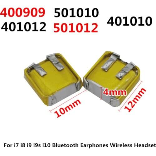 2Pcs/Lot 400909 401010 401012 501010 501012 For i7 i8 i9 i9s i10 TWS Bluetooth Earphones Wireless Headset Battery MP3 MP4