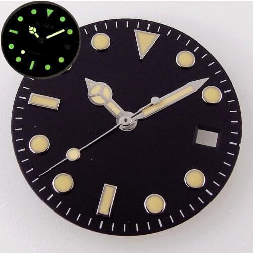 28.5mm Black Watch Dial+Hands Yellow Marks For ETA2824 2836 Miyota8215 821A 8205 Date Window Luminous