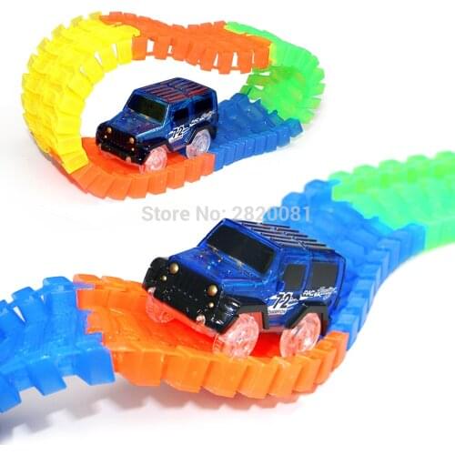48/96/160/240pcs with 1pc LED car Racing rail Track car flexible Glow in the Dark tracks slot toy Assembly colorful bricks toys