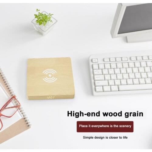 10W Wireless Power Mobile Phone Charger Qi Wireless Charger Wood Charging Pad LED Digital Clock Display Wood For iPhone Huawei