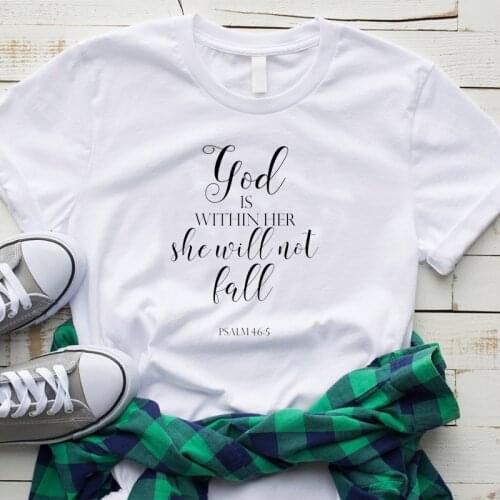 God Is Within Her She Will Not Fall Plus Size Women T-shirt Christ Shirt Fashsion Cotton Female Clothing O Neck Short Sleeve Tee