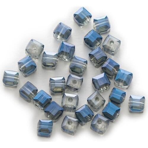 50 Piece Plating Blue Cut Faceted Crystal Glass Square Beads For Handmade Bracelet Necklaces DIY Jewelry Making 4-8mm
