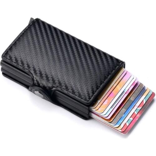 Carbon Fiber Leather Anti Rfid Credit Card Holders Men Double Cardholder Case Wallet Metal Business Bank Creditcard RFID Wallet