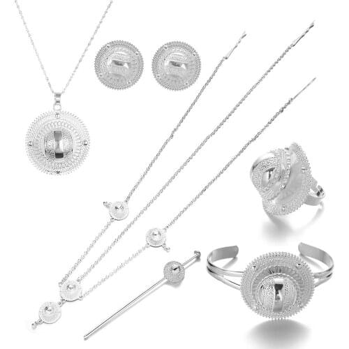 Ethiopian Jewelry Sets Gold Color Earrings Necklace African Ethiopia Dubai Gifts for Women Bridal Wedding Jewelry Set