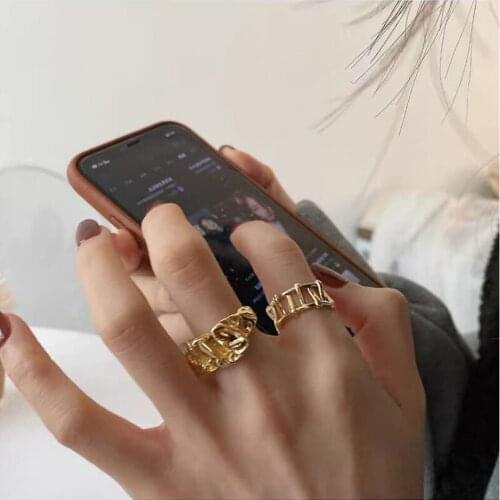 925 Sterling Silver Retro Irregular Metal Folding Open Ring Female Fashion Personality Ins Cold Wind Niche Design Ring Jewelry