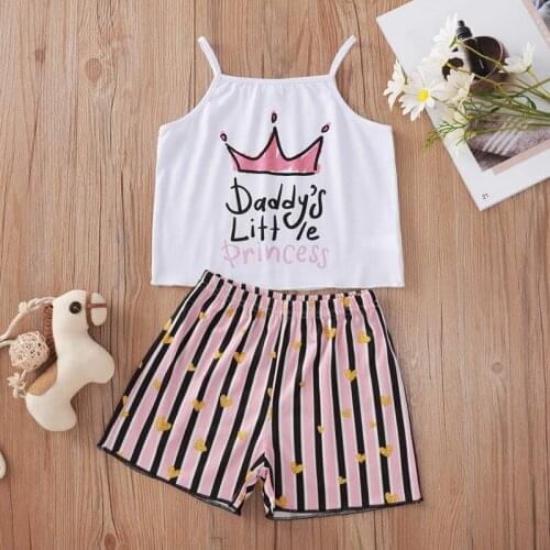 White Letter Stripe Printed Shorts Girls' Suit