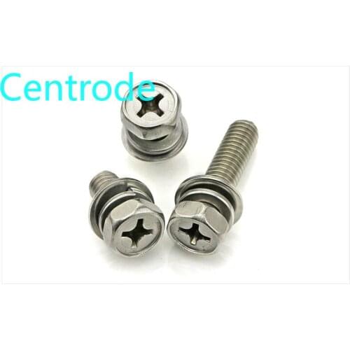 304 stainless steel cross external hexagon three combination screw concave external hexagon combination bolt M6m8m10 5Pcs