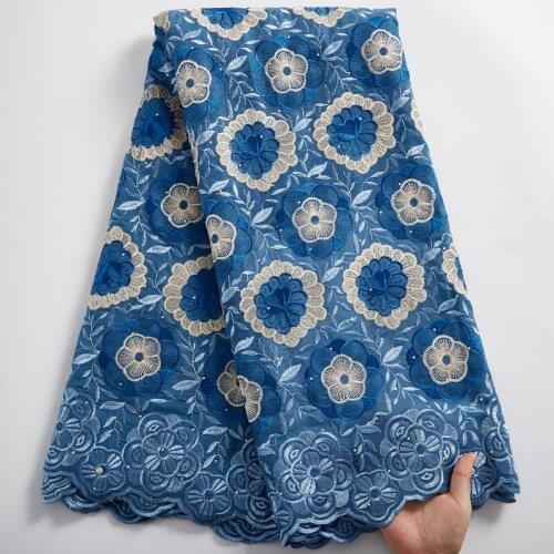 SJD LACE Blue African Cotton Lace 2021 Swiss Cotton Voile Fabric Flowers Embroidery Sweing Fabric Dresses For Women Party A 2464