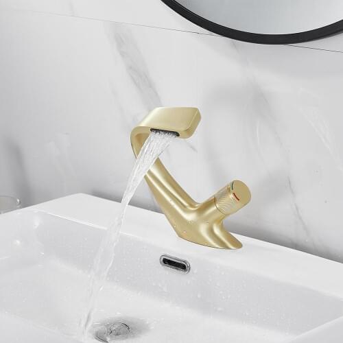 Basin Faucet Brass Single lever hot and cold bathroom brush gold basin mixer taps watefall sink mixer black chrome black crane