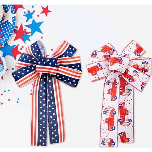 2Pcs Independence Day Ribbon Bow American National Day Bowkno Decoration Ribbon for Patriotic Ribbon Bow Party Decor