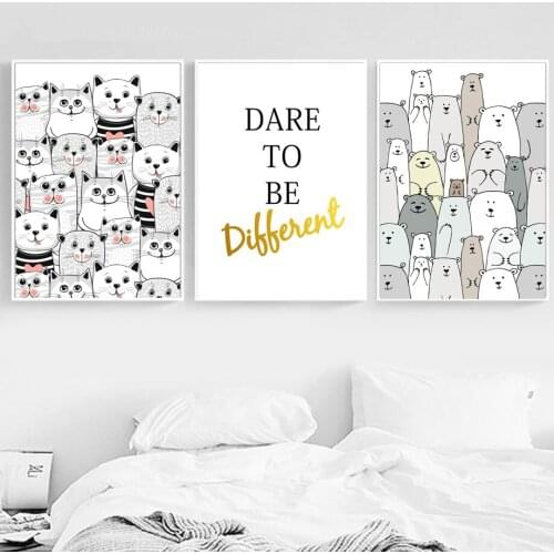 Bear Cat Gold letter Quote Wall Art Canvas Painting Nordic Posters And Prints Animals Wall Pictures Baby Kids Room Bedroom Decor