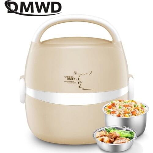 DMWD MINI rice cooker insulation heating electric lunch box 2 layers Portable Steamer multifunction automatic Food Container EU