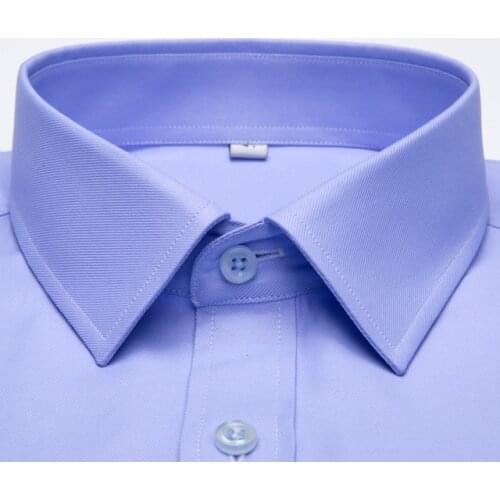 Mens White Work Office Shirts Long Sleeve Standard-Fit Solid Basic Dress Shirt Patch Single Pocket High-Quality Formal Social