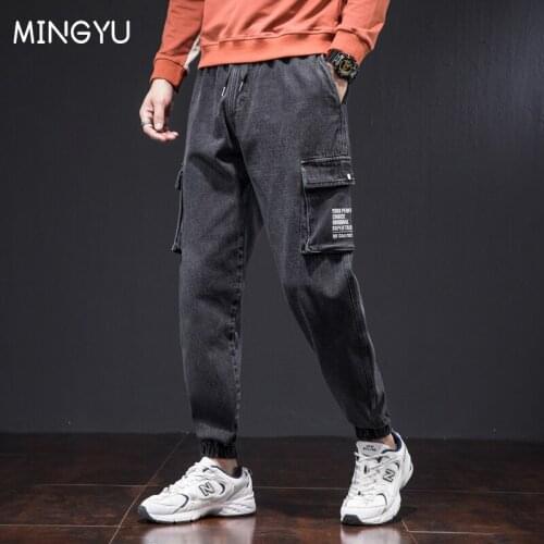 Plus Size 5XL 6XL 7XL 8XL New Men Jeans Elastic Waist Leisure Harlan Loose Jogging Pants Male Denim Cargo Big Pocket Trousers