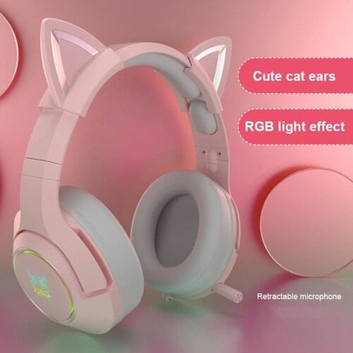 New Pink Wired Game Cat Ear Headset With Microphone Channel Gaming Music Headphone For Computer Notebook E-sports Gaming Headset
