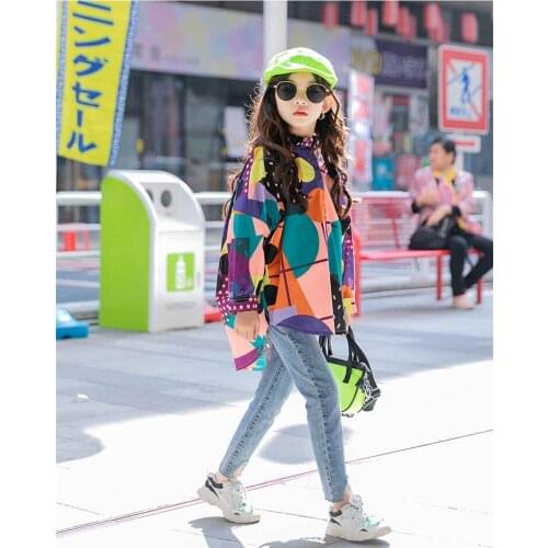 New Fashion Baby Girls Blouse Spring Autumn Long Sleeve Turn Down Collar Printed Teen Girls Shirts Children Outwear