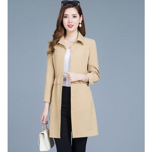 Spring new Casual Large size L-4XL Trench Coats Womens clothing temperament Single Breasted Medium and long section Trench