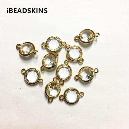 New arrival! 18x12mm 50pcs/lot gold color Copper Material with clear Glass round-shape connection for Jewelry handmade DIY