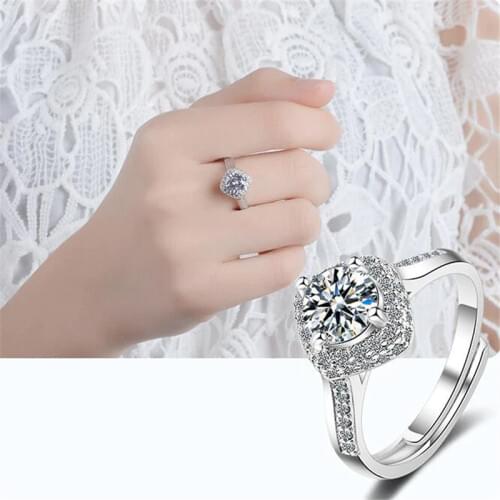 New Fashion Temperament Flsh Crystal 925 Sterling Silver Jewelry Square Geometric Personality Popular Opening Rings SR636