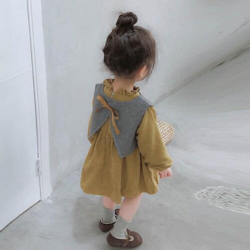 Girls Autumn Clothes Spring and Autumn Clothes Korean Suit Childrens Long-sleeved Dresses + Vests