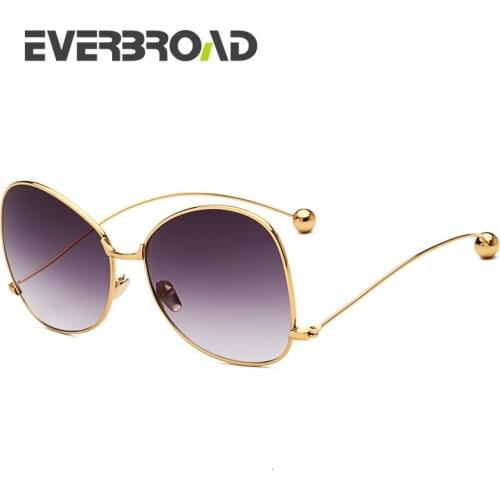 Oval Metal Sunglasses Women Elegant Arc-shaped Temples Big Round Tips Gradient Lens UV Protection EV2740