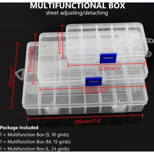 1pc 2pcs 3pcs Plastic 15 10 24 Slots Compartment Adjustable Jewelry Necklace Transparent Storage Box Case Holder Craft Organizer