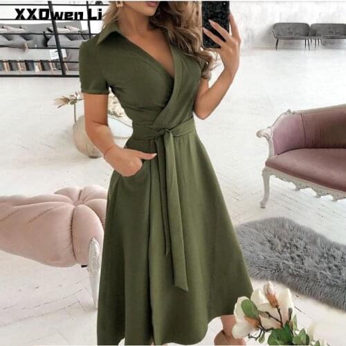 Spring Summer Women Midi Dress Casual Boho Solid Short Sleeve Print Fashion Strappy Asymmetrical Streetwear Clothing Red Green
