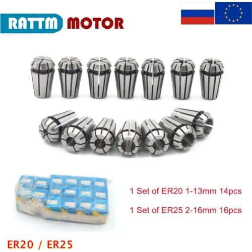【RU / EU】1 Set (14Pcs) ER20 Spring Collet (1-13mm) / 1 set (16pcs) of ER25 (2-16mm) 0.1mm precision For CNC Spindle Motors