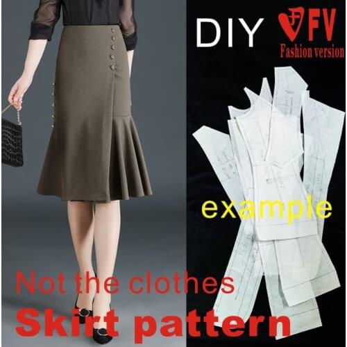 Ruffle half skirt pattern womens woolen material short skirt sewing drawing 1:1 garment making pattern BBQ-44