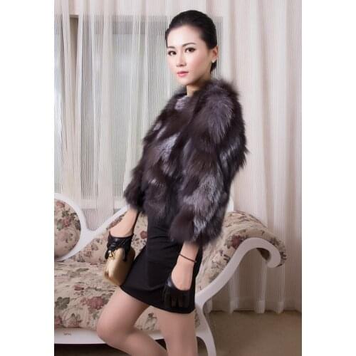 New Genuine/real natural silver fox Fur Coat womens short Jacket winter fur waistcoats custom plus size