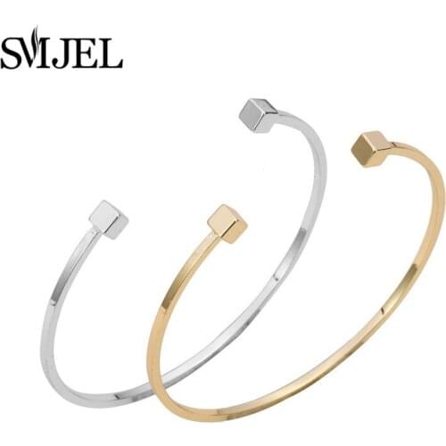 SMJEL Geometric Bar Bangles for Women bracelet jonc Metal Gold Bracelets Wedding Jewelry Gifts bizuteria for Girlfriend