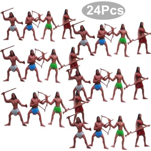 24 PCS Soldiers Models Military Plastic Toys Primitive Tribe Classic Indians Soldier Boys Kids Childrens Toy Army Men Toy