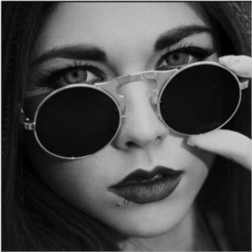 Steampunk Sunglasses Round OCULOS De Sol Women Style Retro Flip Circular Double Metal Sun Glasses Men CIRCLE SUN GLASSES J31