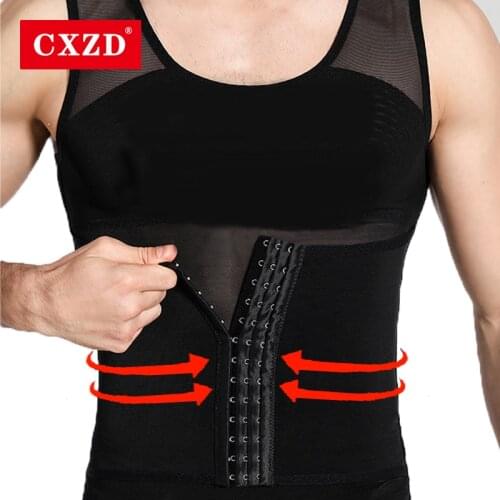 CXZD Waist Trainer Muscle Girdle Shirt Men Slimming Body Shaper Tummy Vest Mesh Chain Corset Correction Abdomen Tank Top