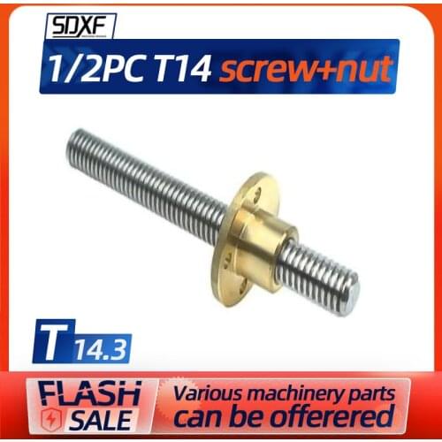 1/2PC stainless steel trapezoidal threaded screw T14*3 large screw copper nut T16 T20T25T18T12 can be customized