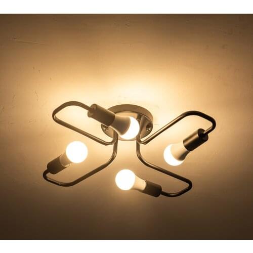 Nordic Iron 4 lights ceiling lighting loft Branching Bulb lamp Modern Ceiling Lamps Living Room indoor light E27
