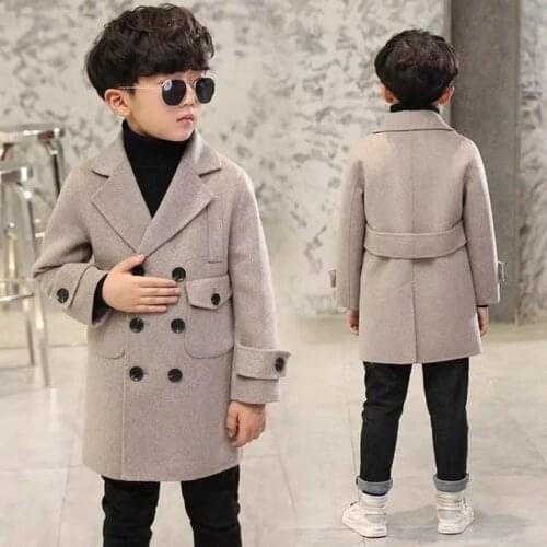 4-15 Years Kids Cotton Padded Woolen Jacket Coat Teeange Boys Double Breasted Long Outwear Clothing for Boys Clothes Child Boy