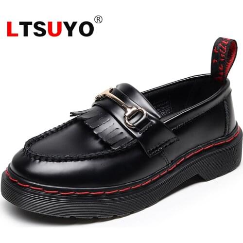 Ladies genuine leather Martin shoes, ADRIAN fringed loafers low-top shoes, female British style fashion round-toe student shoes