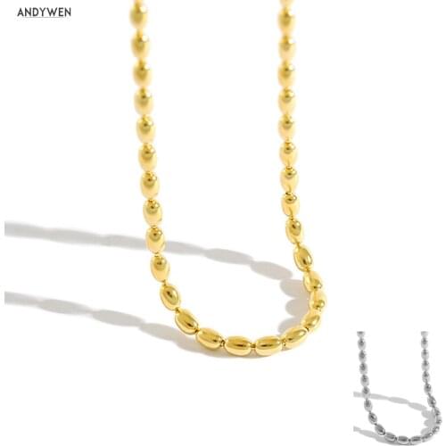 ANDYWEN 925 Sterling Silver Gold Beads Choker Necklace Luxury High Price Quality Women Luxury Jewelry For European Fashion
