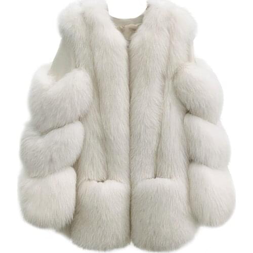 2020 New Autumn Winter Imported Whole Skin Fox Fur Grass Medium Long Women Coat Fashion Thick Warm High Quality White Jacket