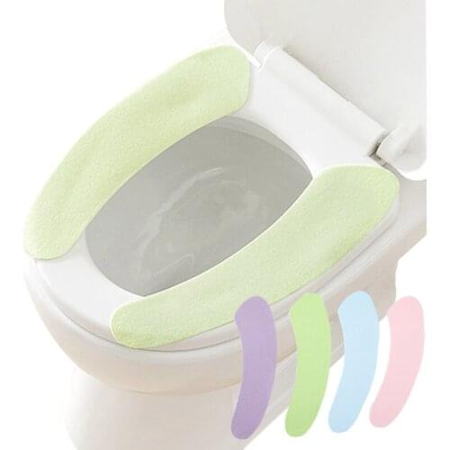 1Pair Portable Reusable Warm Plush Toilet Seat Filling Washable Bathroom Mat Seat Cover Health Sticky Pad Household Supplies