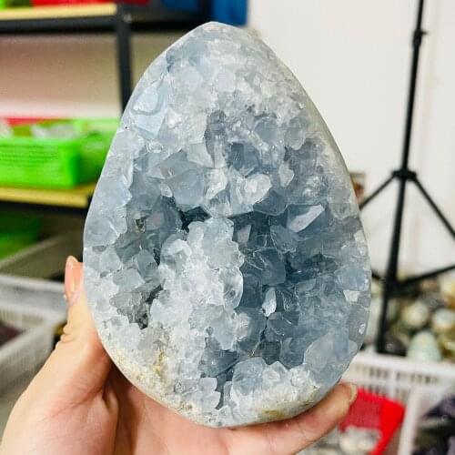 1PC Madagascar Natural Celestite Crystal Druzy Cluster Sky Blue Geode Mineral Specimen Home Decor