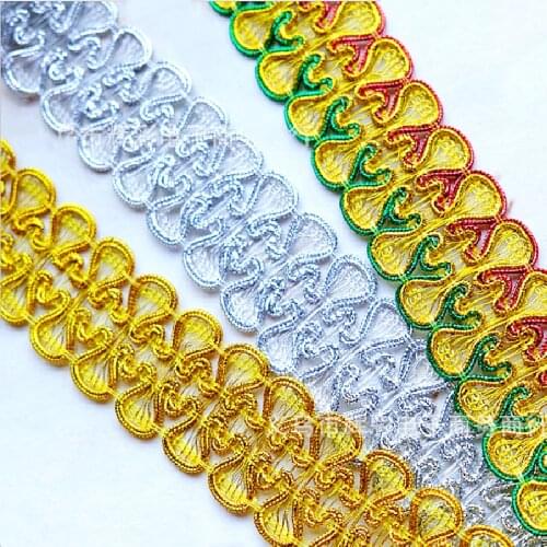 5 Yards Golden Lace Trims For Dress Braided Lace Crochet Applique Shiny Golden Vintage 3D Crochet Ribbon Belt Gold Silver 3.4cm