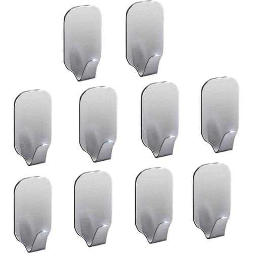 10pcs Self-adhesive Kitchen Hook Bathroom Door Wall Hanger Stainless Steel Wall Door Behind Storage Holder