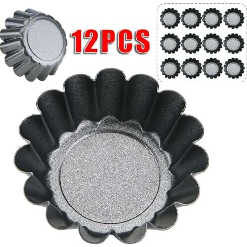 12Pcs/Set Brioche Mold Muffin Egg Tart Baking Carbon Steel Mould Flower Shape Cupcake Non Stick Pan Kitchen Baking Brioche Tool