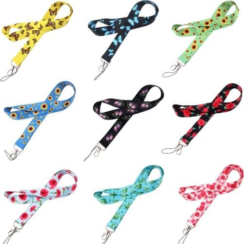 20pcs/lot G1191 Flower Butterfly Lanyards For Keys Phone Neck Strap Hang Rope Student Badge Holders Keychains Lanyard For Friend